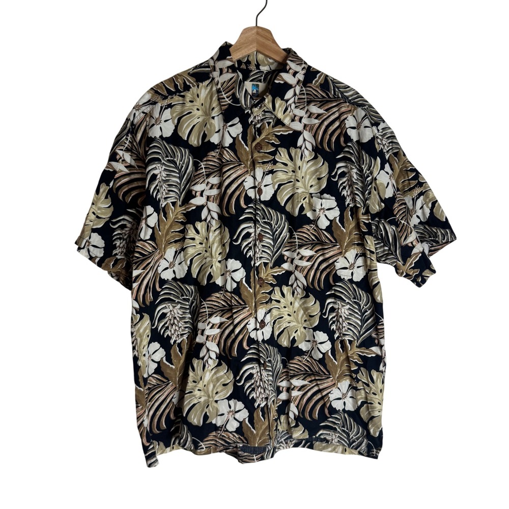 Kahala Men's Hawaiian Islands Floral Palm Leaf Button Up Shirt XL